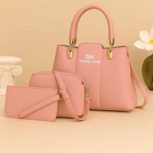 Women's Pink Rexine 3-Piece Handbag Set